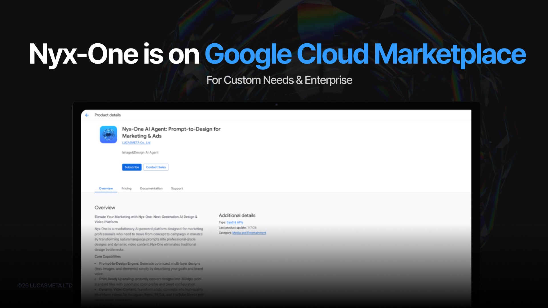 Google Cloud Marketplace에 등록된 Nyx-One 상품 페이지